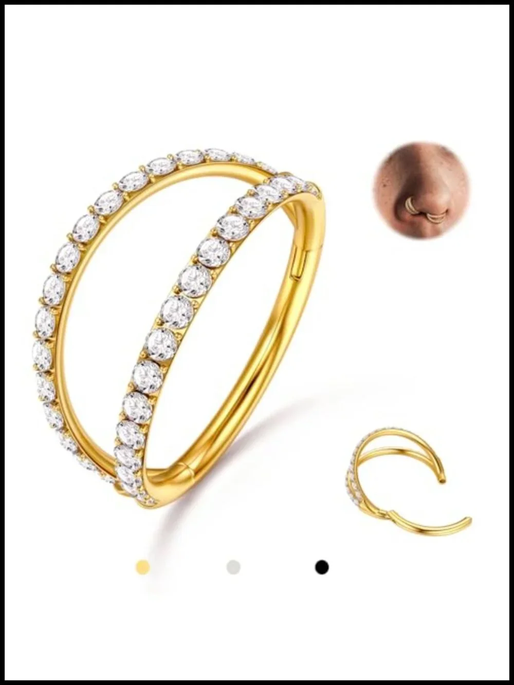 G23 Titanium Double Hoop Nose Ring 14k Gold Plated Seamless Piercing